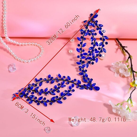 Bridal Headpiece Rhinestone Forehead Hair Band Blue Wedding Accessories main image 6